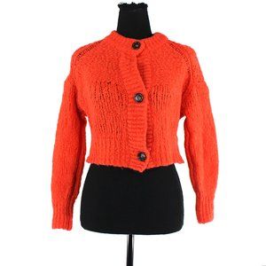 Everlane Lofty Knit Orange Alpaca Chunky Knit Cropped Cardigan S Wool Sweater
